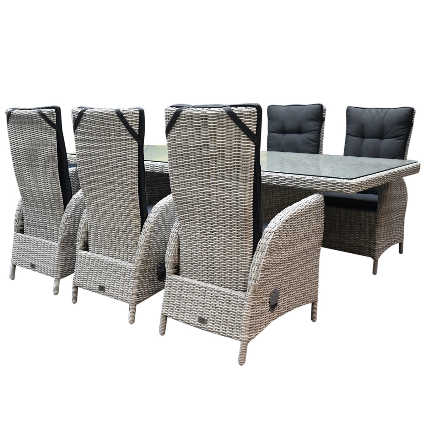 AVH-Collectie Menorca dining tuinset 220x100xH78 cm verstelbaar 7-delig wit grijs