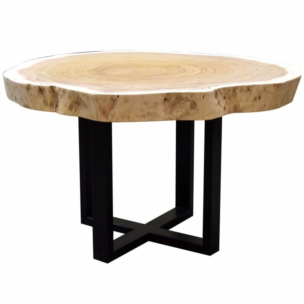 AVH-Collectie Boomstamtafel 100xH75 cm rond roestvrij stalen poten - bladdikte 9 cm AVH-Collectie Boomstamtafel 100xH75 cm rond roestvrij stalen poten - bladdikte 9 cm