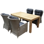 AVH-Collectie Marina lounge Krista dining tuinset 180x95xH77,5 cm 5-delig grijs verstelbaar