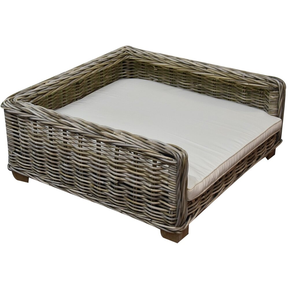 AVH-Collectie Petty rotan hondenmand met kussen 80x80xH35 cm AVH-Collectie Petty rotan hondenmand met kussen 80x80xH35 cm