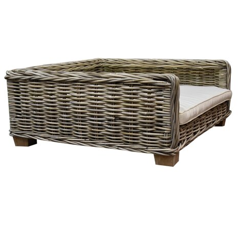 AVH-Collectie Petty rotan hondenmand met kussen 80x80xH35 cm AVH-Collectie Petty rotan hondenmand met kussen 80x80xH35 cm
