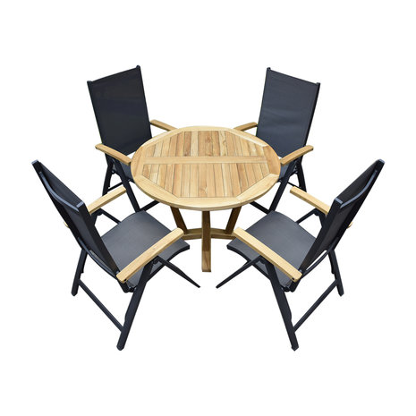 SUNS Celina standenstoel verstelbaar aluminium antraciet met armleuning teak SUNS Celina standenstoel verstelbaar aluminium antraciet met armleuning teak