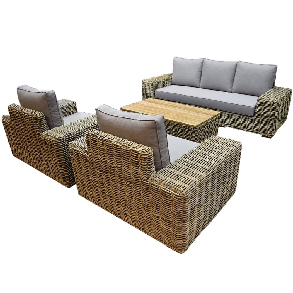 AVH-Collectie Otava stoel-bank loungeset 4-delig naturel rotan