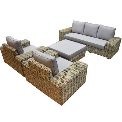 AVH-Collectie Otava stoel bank loungeset 4-delig naturel rotan