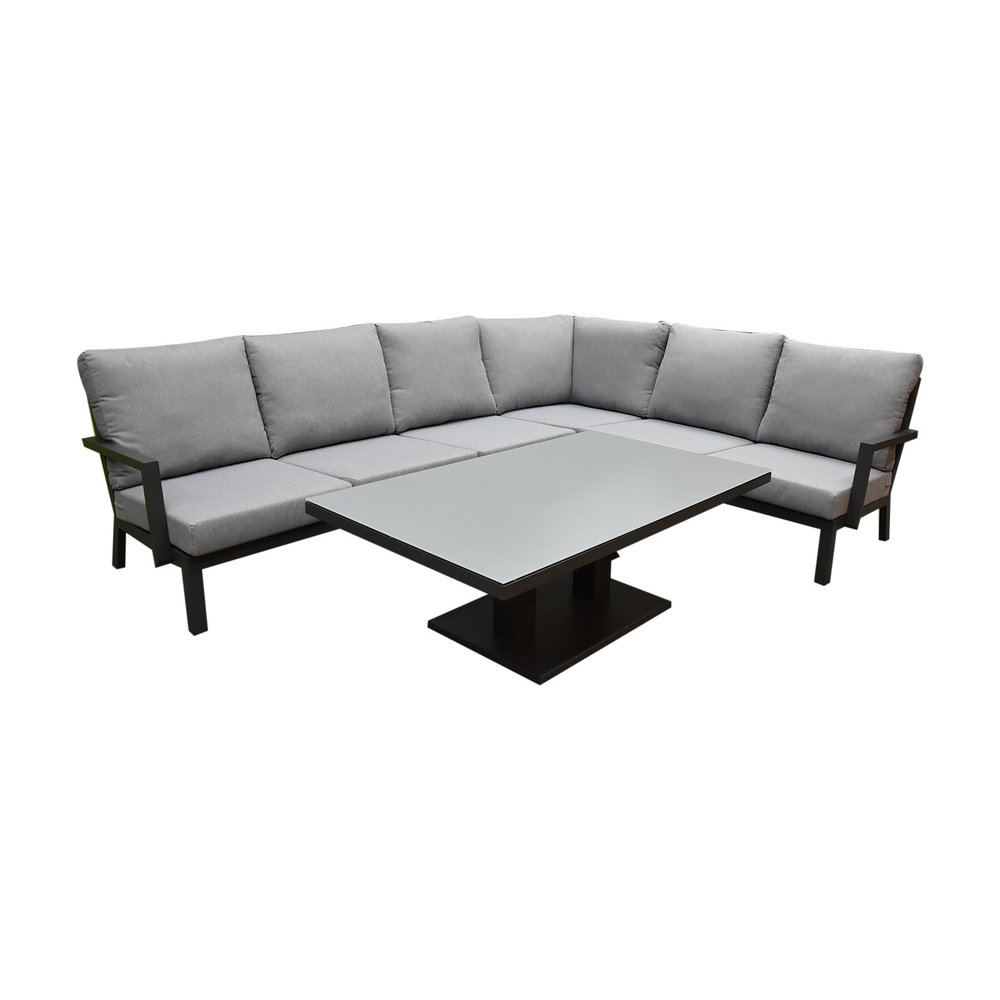 AVH-Collectie New York hoek dining loungeset 5 delig verstelbare tafel 140x85 cm antraciet aluminium