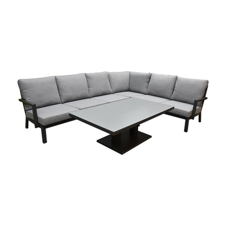 AVH-Collectie New York hoek dining loungeset 5 delig verstelbare tafel 140x85 cm antraciet aluminium