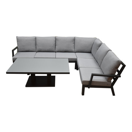 AVH-Collectie New York hoek dining loungeset 5 delig verstelbare tafel 140x85 cm antraciet aluminium