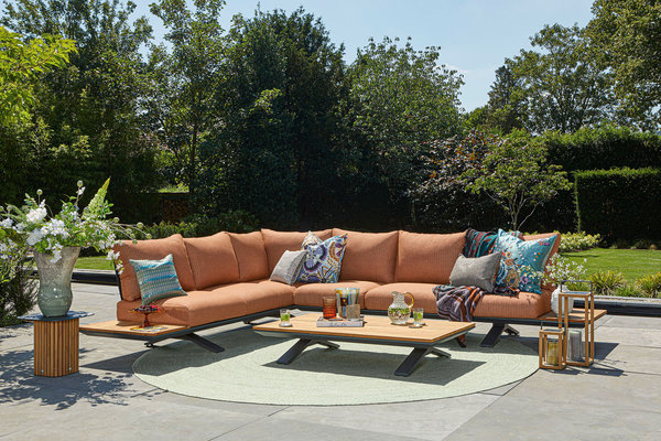 SUNS SUNS Stockholm hoek loungeset 3 delig terra coral mixed weave / matt royal grey SUNS SUNS Stockholm hoek loungeset 3 delig terra coral mixed weave / matt royal grey