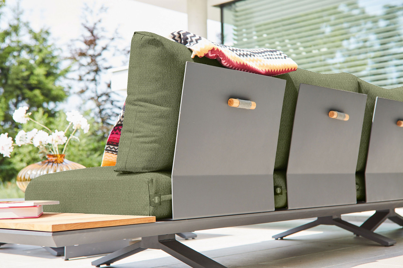 SUNS SUNS Stockholm hoek loungeset 3 delig soft green mixed weave / matt royal grey SUNS SUNS Stockholm hoek loungeset 3 delig soft green mixed weave / matt royal grey