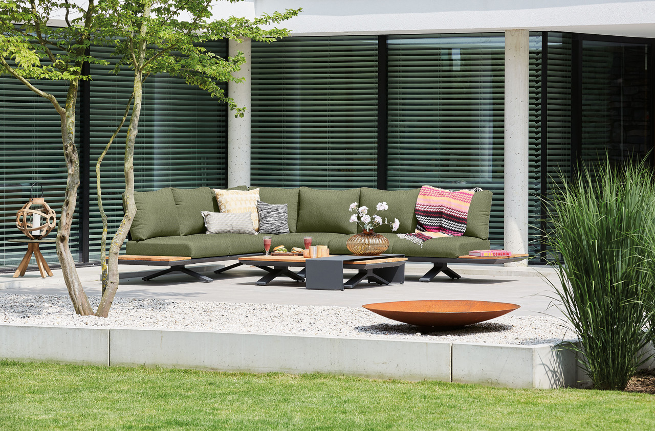 SUNS SUNS Stockholm hoek loungeset 3 delig soft green mixed weave / matt royal grey SUNS SUNS Stockholm hoek loungeset 3 delig soft green mixed weave / matt royal grey