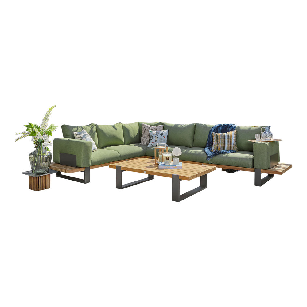 SUNS SUNS Nardo hoek loungeset 5 delig groot soft green mixed weave / matt royal grey SUNS SUNS Nardo hoek loungeset 5 delig groot soft green mixed weave / matt royal grey