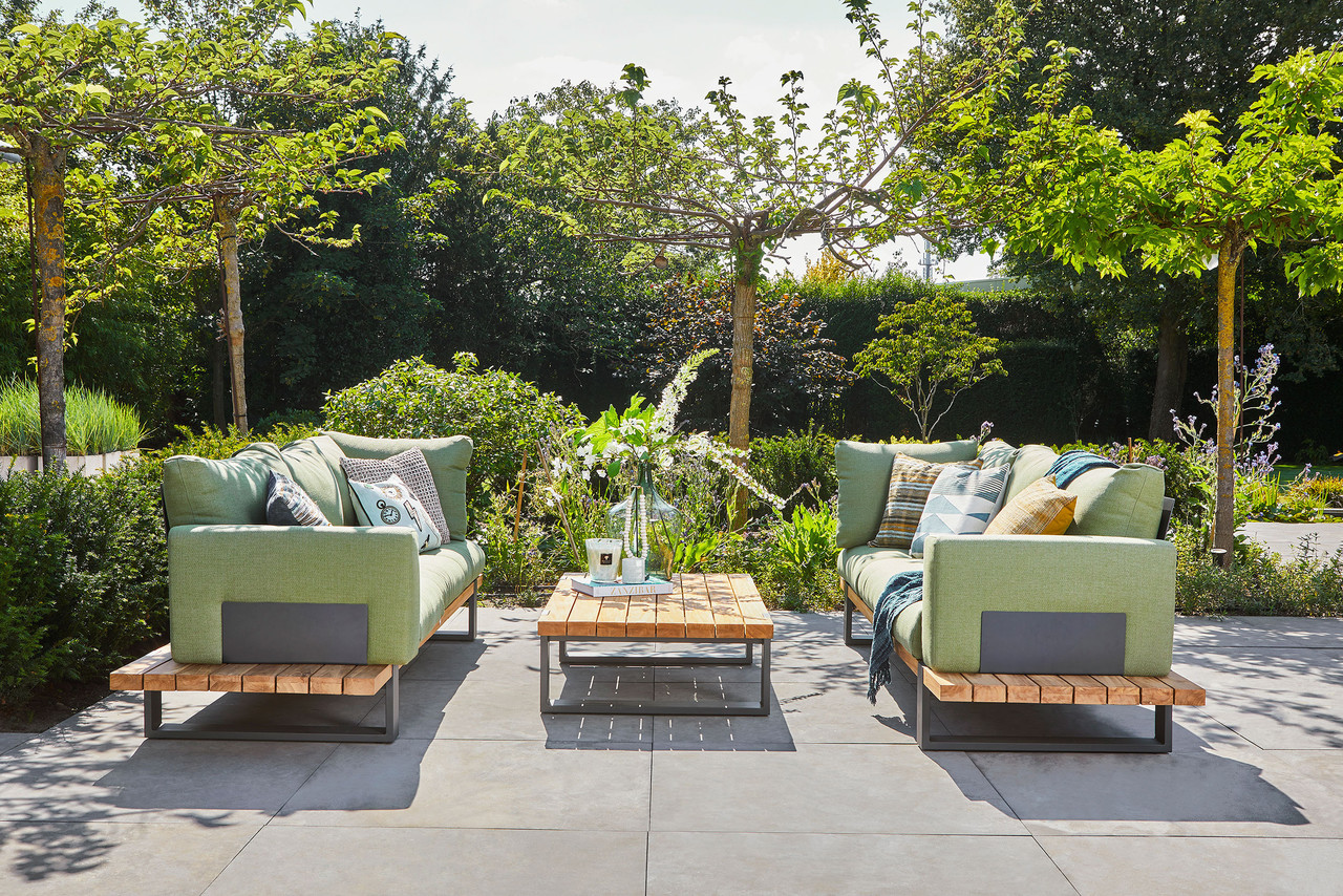 SUNS SUNS Nardo sofa loungeset 5 delig soft green mixed weave / matt royal grey SUNS SUNS Nardo sofa loungeset 5 delig soft green mixed weave / matt royal grey