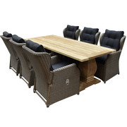 AVH-Collectie Ibiza Geneva dining tuinset 240x100xH77 cm 7 delig verstelbaar grijs teak