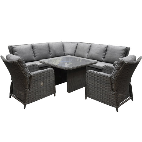Bilbao Premium dining hoek loungeset 6 delig verstelbaar antraciet wicker Bilbao Premium dining hoek loungeset 6 delig verstelbaar antraciet wicker