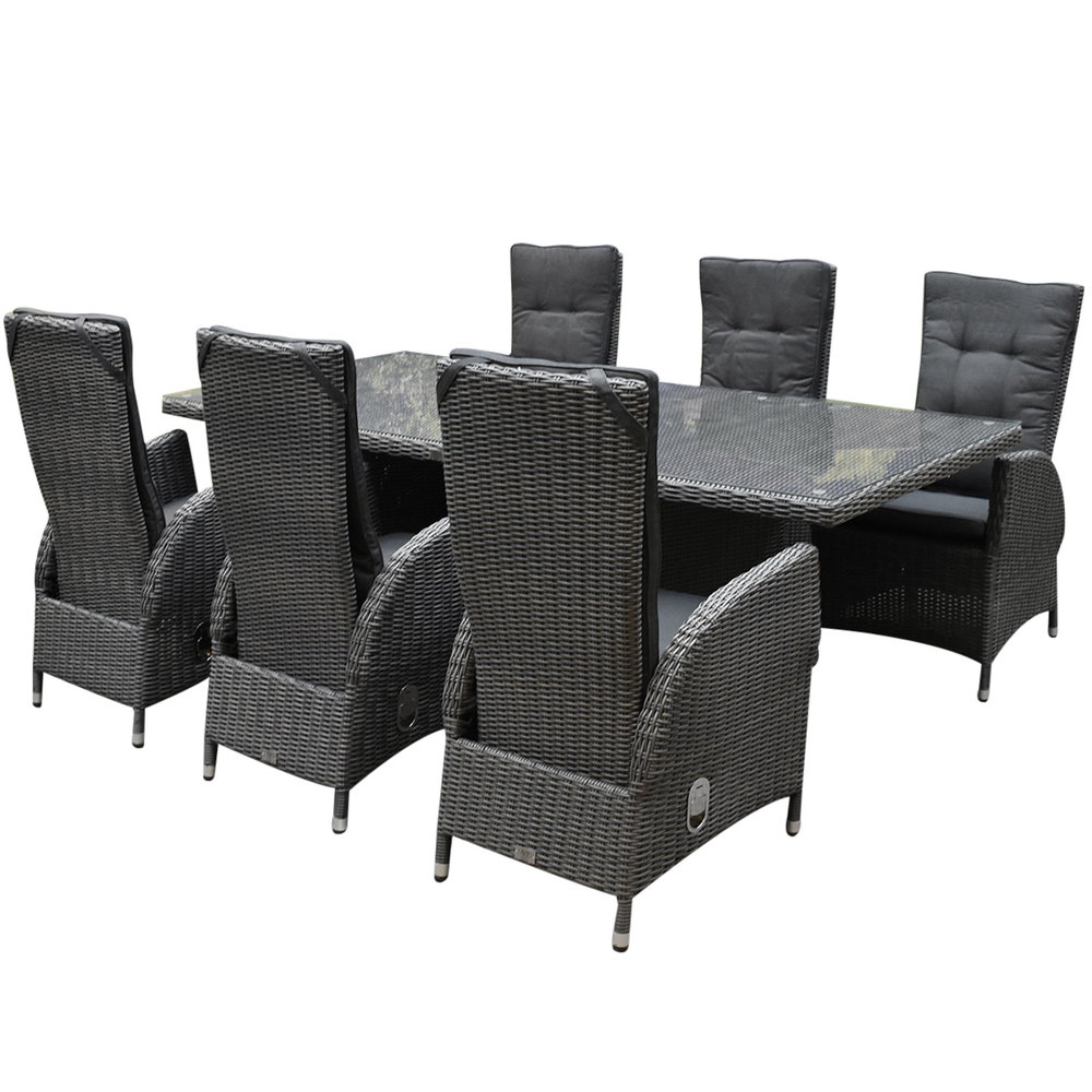 AVH-Collectie Menorca dining tuinset 220x100xH77 cm verstelbaar antraciet