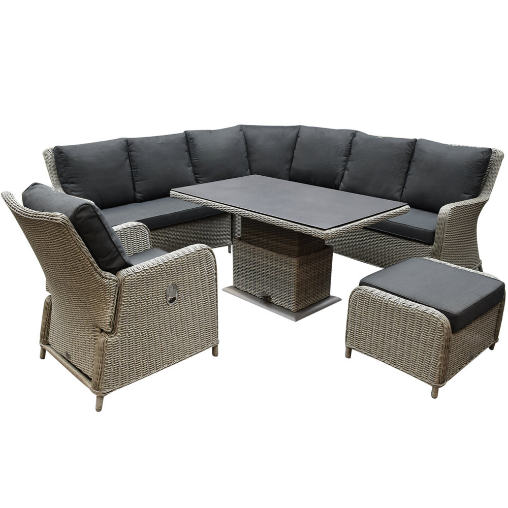 AVH-Collectie Bilbao dining hoek loungeset 6 delig grijs verstelbare tafel AVH-Collectie Bilbao dining hoek loungeset 6 delig grijs verstelbare tafel