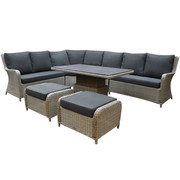 AVH-Collectie Bilbao dining hoek loungeset 7 delig grijs verstelbare tafel