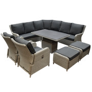 AVH-Collectie Bilbao dining hoek loungeset 8 delig grijs verstelbare tafel