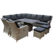 AVH-Collectie Bilbao dining hoek loungeset 9 delig grijs verstelbare tafel