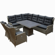 AVH-Collectie Ibiza dining verstelbare hoek loungeset 7 delig grijs met  verstelbare tafel