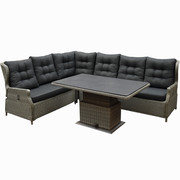 AVH-Collectie Ibiza dining verstelbare hoek loungeset 5 delig grijs met  verstelbare tafel