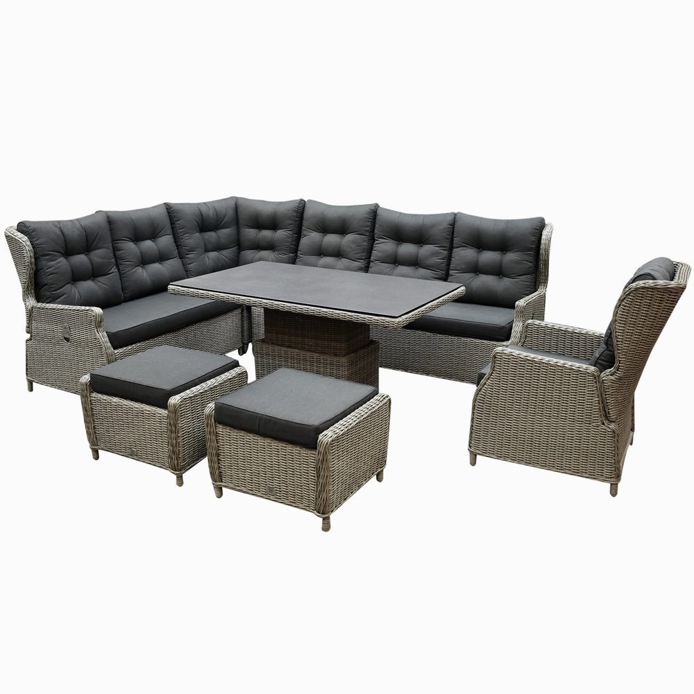 AVH-Collectie Ibiza dining verstelbare hoek loungeset 8 delig grijs met verstelbare tafel AVH-Collectie Ibiza dining verstelbare hoek loungeset 8 delig grijs met verstelbare tafel