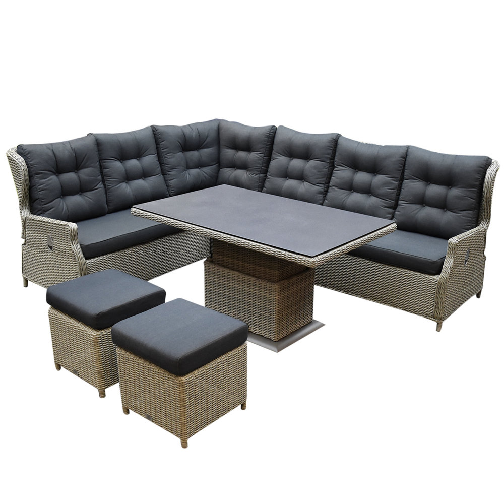 AVH-Collectie Ibiza dining verstelbare hoek loungeset 7 delig grijs met verstelbare tafel AVH-Collectie Ibiza dining verstelbare hoek loungeset 7 delig grijs met verstelbare tafel