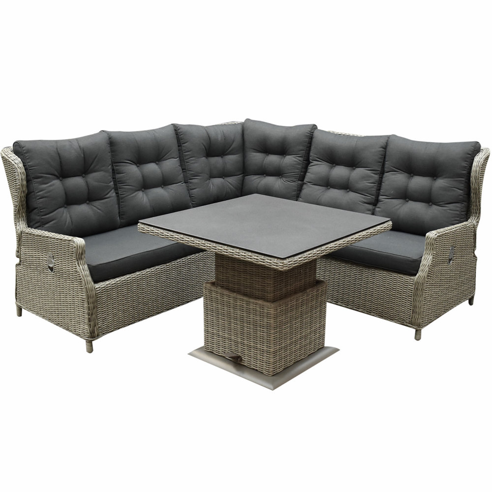 AVH-Collectie Ibiza dining verstelbare hoek loungeset 4 delig grijs met verstelbare tafel vierkant AVH-Collectie Ibiza dining verstelbare hoek loungeset 4 delig grijs met verstelbare tafel vierkant