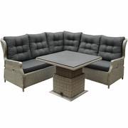 AVH-Collectie Ibiza dining verstelbare hoek loungeset 4 delig grijs met  verstelbare tafel vierkant