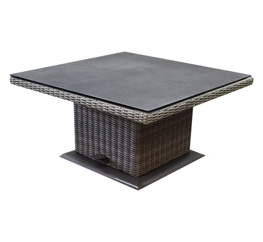 Ibiza XL stoel bank dining loungeset 6 delig grijs met verstelbare tafel vierkant