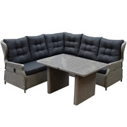 AVH-Collectie Ibiza hoek dining loungeset 4-delig verstelbaar grijs 120 cm tafel
