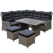 AVH-Collectie Ibiza hoek dining loungeset 6-delig verstelbaar grijs