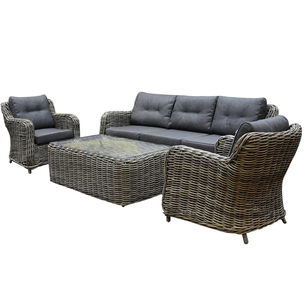 Barakaldo stoel bank loungeset 4 delig bruin grijs wicker Barakaldo stoel bank loungeset 4 delig bruin grijs wicker