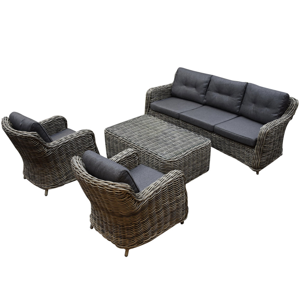 Barakaldo stoel bank loungeset 4 delig bruin grijs wicker Barakaldo stoel bank loungeset 4 delig bruin grijs wicker