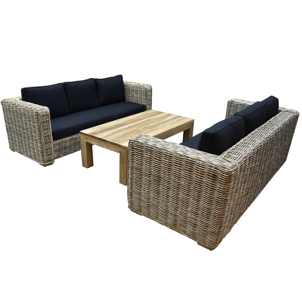 AVH-Collectie Nissah bank loungeset 3 delig teak naturel rotan AVH-Collectie Nissah bank loungeset 3 delig teak naturel rotan