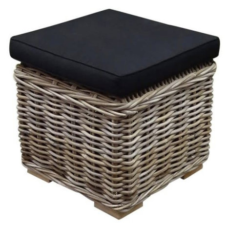 AVH-Collectie Nissah voetenbank 43x43xH43 cm naturel rotan - olefin black AVH-Collectie Nissah voetenbank 43x43xH43 cm naturel rotan - olefin black