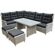 AVH-Collectie Ibiza hoek dining loungeset 7-delig verstelbaar wit-grijs