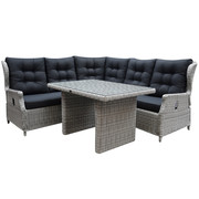 AVH-Collectie Ibiza hoek dining loungeset 4-delig verstelbaar wit grijs 120cm tafel