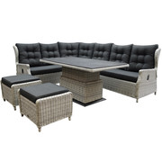 AVH-Collectie Ibiza dining verstelbare hoek loungeset 7 delig wit grijs met verstelbare tafel