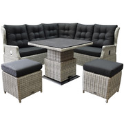 AVH-Collectie Ibiza dining verstelbare hoek loungeset 6 delig wit grijs met verstelbare tafel vierkant