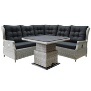 AVH-Collectie Ibiza dining verstelbare hoek loungeset 4 delig wit grijs met verstelbare tafel vierkant