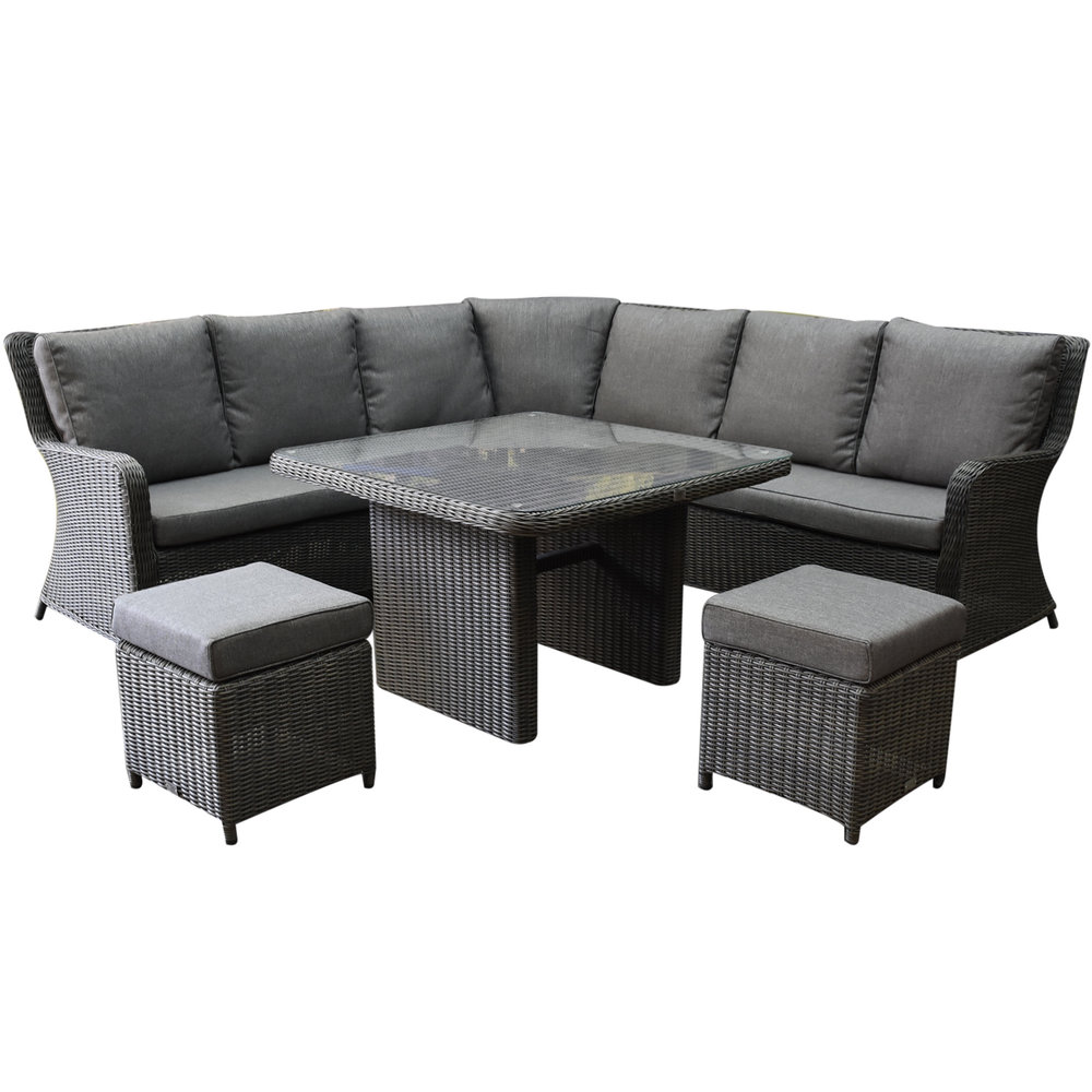 AVH-Collectie Bilbao premium dining hoek loungeset 6 delig antraciet wicker AVH-Collectie Bilbao premium dining hoek loungeset 6 delig antraciet wicker
