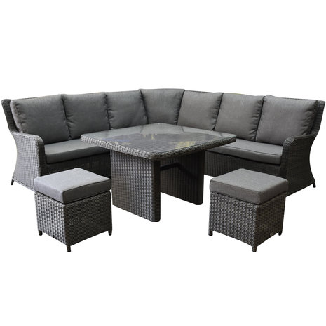 AVH-Collectie Bilbao premium dining hoek loungeset 6 delig antraciet wicker AVH-Collectie Bilbao premium dining hoek loungeset 6 delig antraciet wicker
