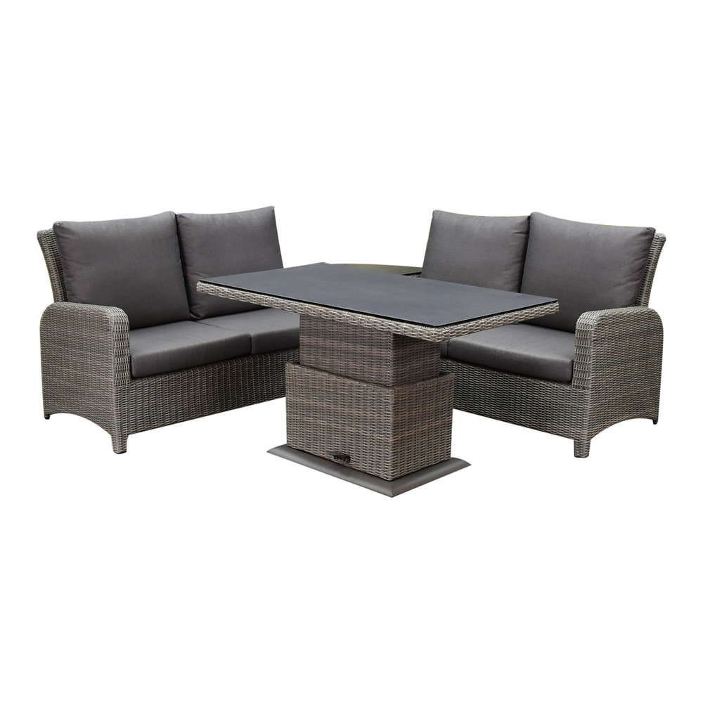 AVH-Collectie Florida hoek dining loungeset 4 delig verstelbare tafel bruin grijs
