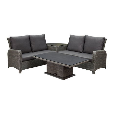 AVH-Collectie Florida hoek dining loungeset 4 delig verstelbare tafel bruin grijs