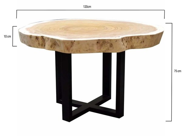 AVH-Collectie Boomstamtafel 120xH75 cm rond roestvrij stalen poten - bladdikte 10 cm AVH-Collectie Boomstamtafel 120xH75 cm rond roestvrij stalen poten - bladdikte 10 cm