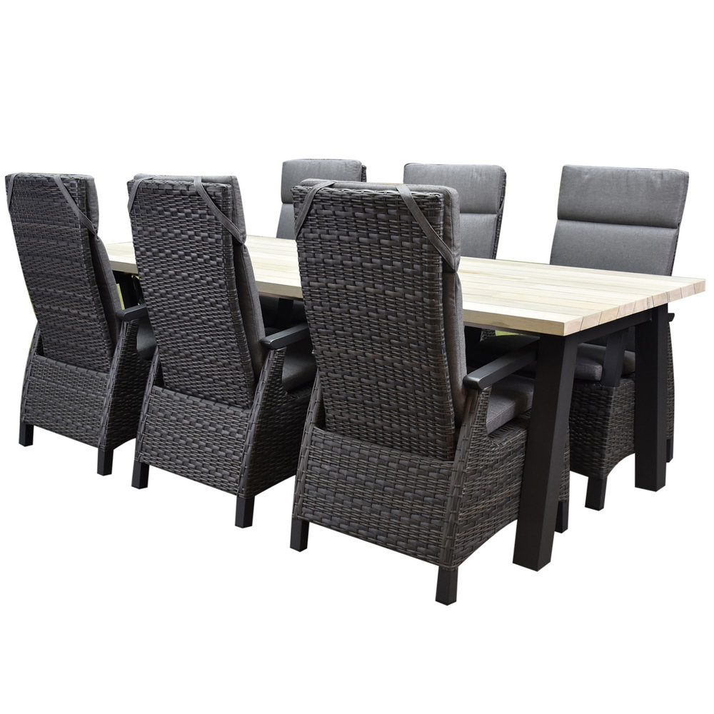 AVH-Collectie Tunis Derby dining tuinset verstelbaar 240x100xH78 cm antraciet 7 delig
