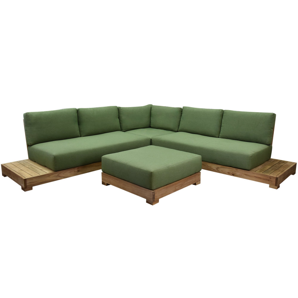 AVH-Collectie Casablanca hoek loungeset 4 delig teakhout met groene kussens AVH-Collectie Casablanca hoek loungeset 4 delig teakhout met groene kussens