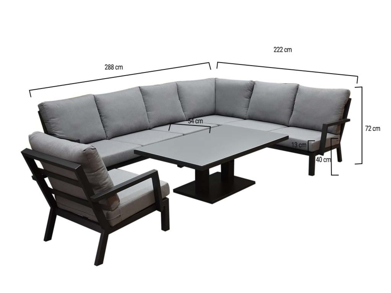 AVH-Collectie New York hoek dining loungeset 5 delig verstelbare tafel 140x85 cm antraciet aluminium