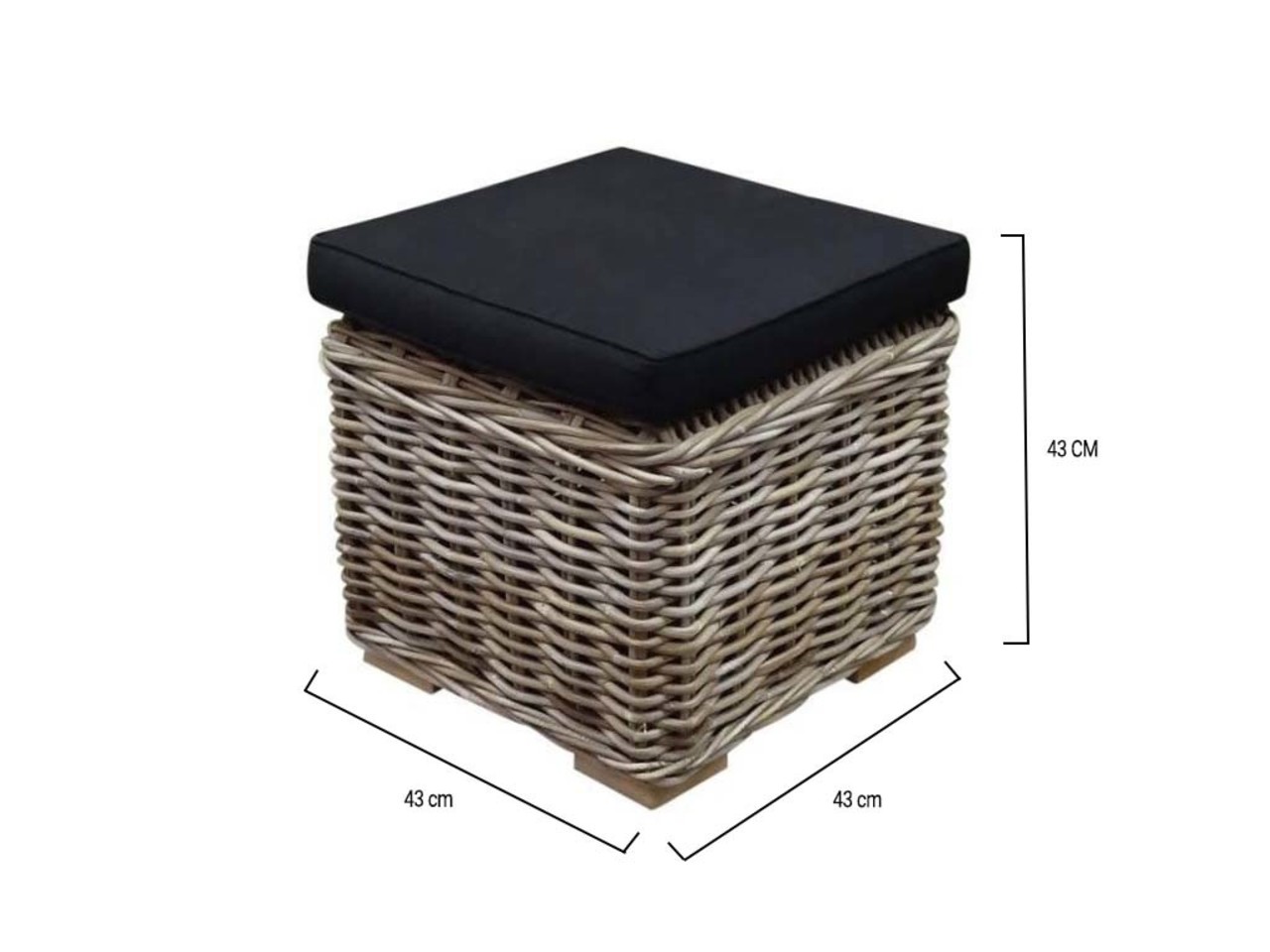 AVH-Collectie Nissah voetenbank 43x43xH43 cm naturel rotan - olefin black AVH-Collectie Nissah voetenbank 43x43xH43 cm naturel rotan - olefin black